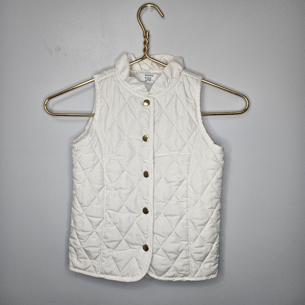 Crown and Ivy White Quilted Vest Girls Size 5